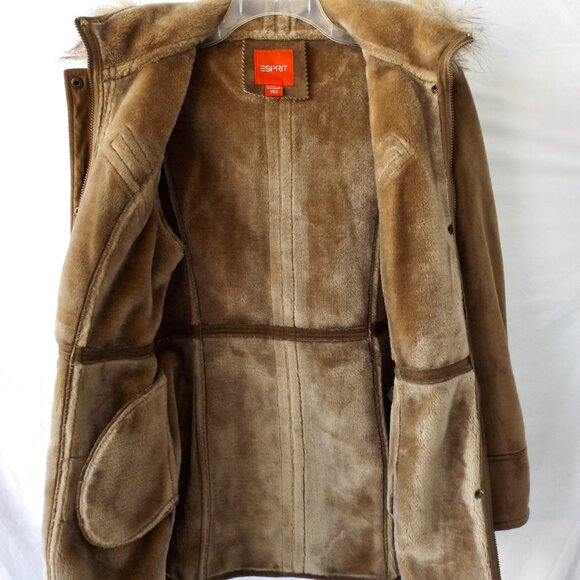 Vintage ESPRIT Faux Suede Tan Coat or Jacket, Lined, Removable Hood, Size XL EC - Picture 6 of 14